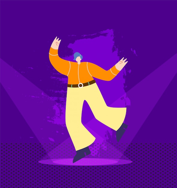 Vector gratuito dancing man in cowboy outfit en el escenario de club nocturno