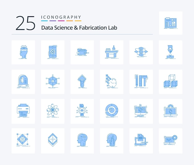 Vector gratuito data science and fabrication lab 25 paquete de iconos de color azul que incluye destornillador técnico de investigación de biología de laboratorio