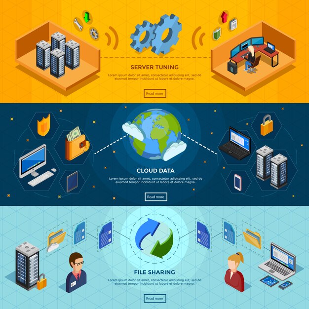 Datacenter Banners horizontales isométricas