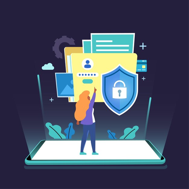 Datos digitales de protección de seguridad abstracta de clave privada en dispositivos móviles, concepto de seguridad de datos, plano aislado