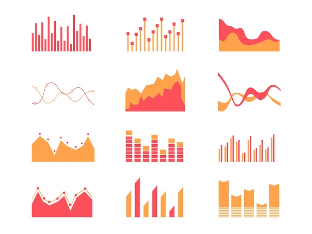 Datos empresariales elementos del mercado punto barra gráficos circulares diagramas y gráficos plana iconos conjunto ilustración vectorial aislado.