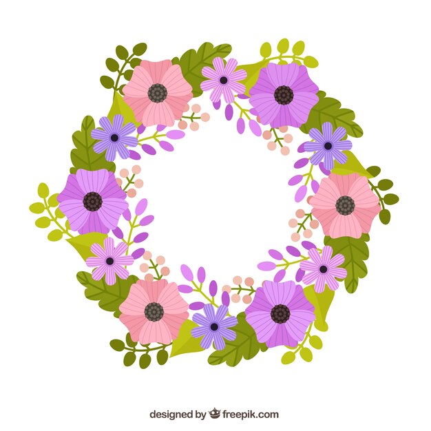 Dé las flores púrpuras y rosados ​​de la guirnalda