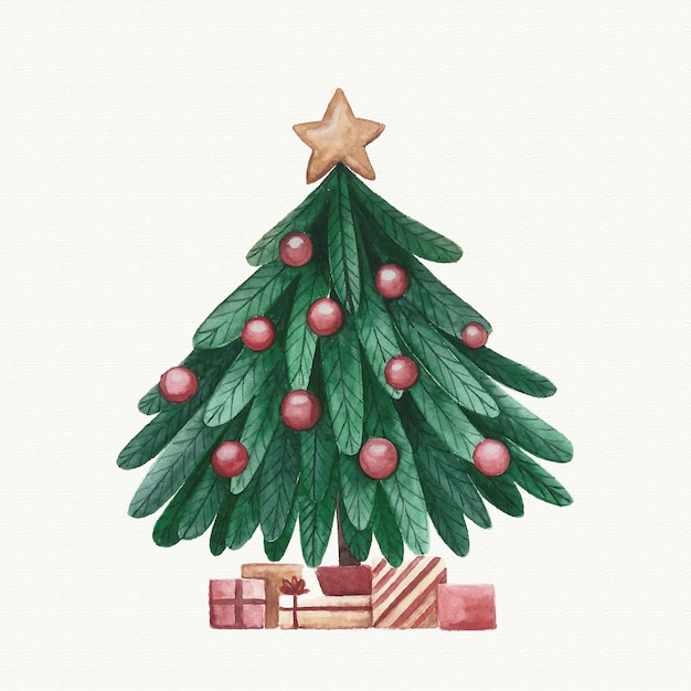 Decoración de árbol de navidad acuarela