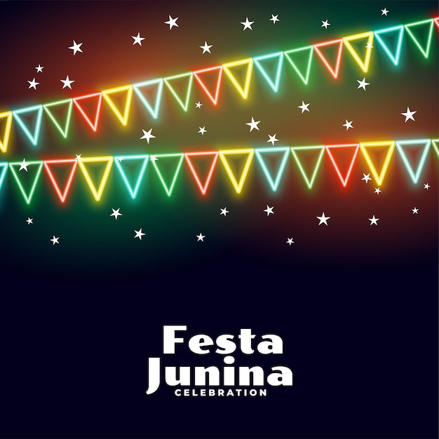 Vector gratuito decoración de banderas de neón festa junina festival de diseño de brasil