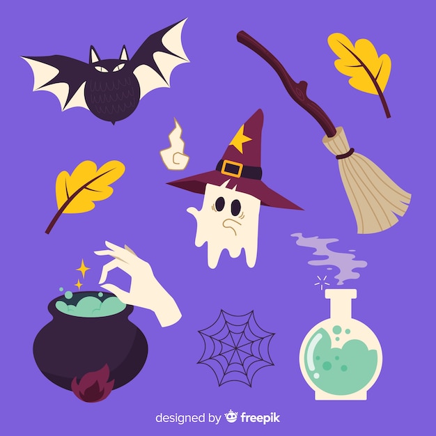 Vector gratuito decoración de brujas para la colección de halloween