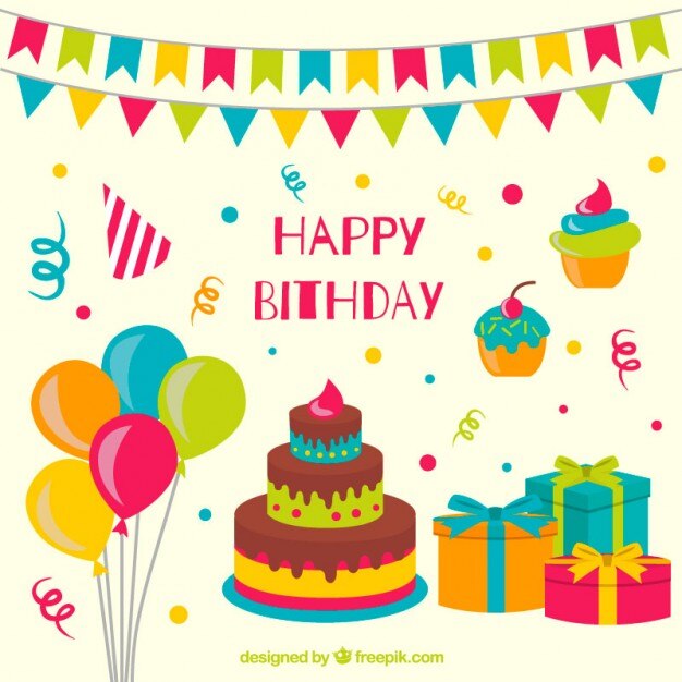 Decoración colorida de cumpleaños dibujada a mano