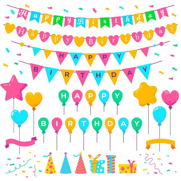 Decoración de cumpleaños con adornos coloridos