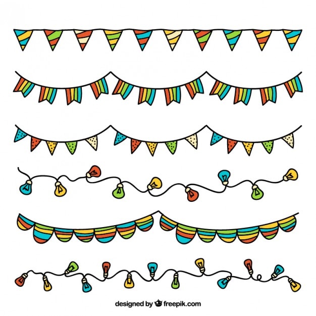 Decoración de cumpleaños de banderines de colores dibujados a mano 