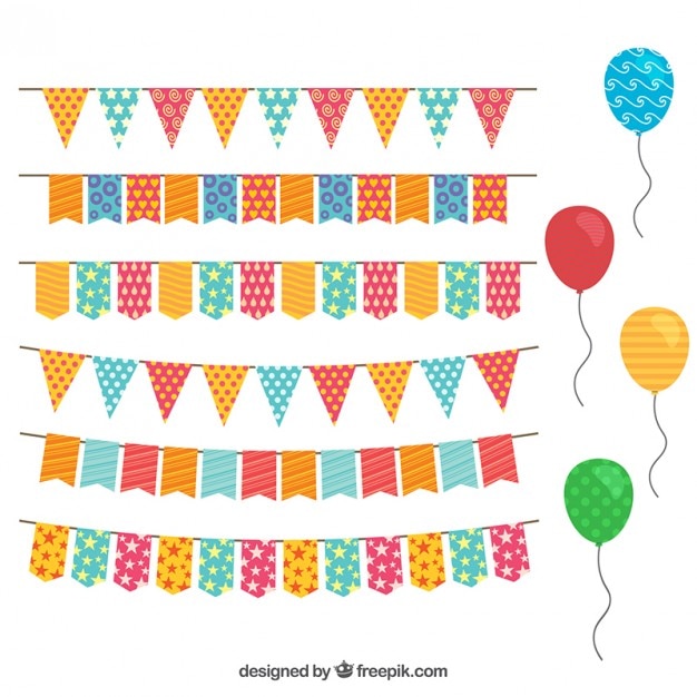 Decoración de cumpleaños con banderines y globos