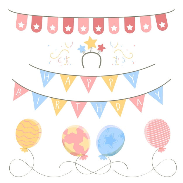 Vector gratuito decoración de cumpleaños en colores pastel