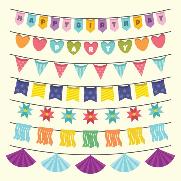 Decoración de cumpleaños con guirnaldas coloridas