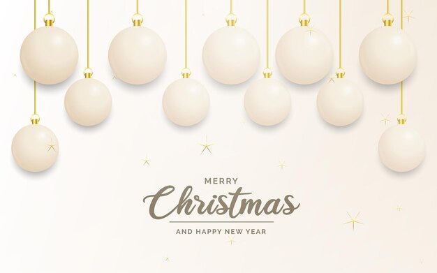 Decoración festiva de Navidad Bolas de Navidad blancas y doradas para el blog de redes sociales del sitio web o su canal de video Ilustración vectorial