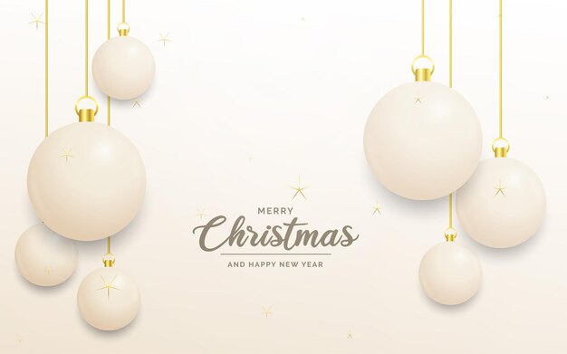 Decoración festiva de Navidad Bolas de Navidad blancas y doradas para el blog de redes sociales del sitio web o su canal de video Ilustración vectorial