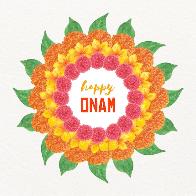 Decoración floral onam acuarela