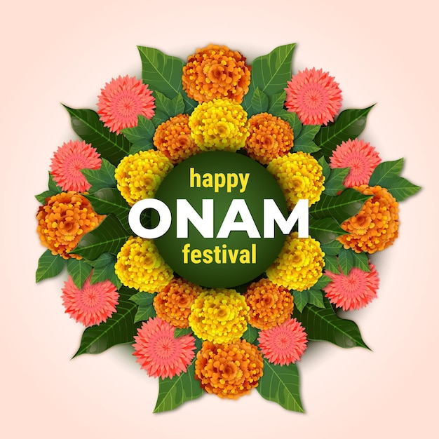 Vector gratuito decoración floral realista de onam