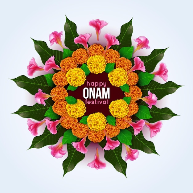 Vector gratuito decoración floral realista de onam