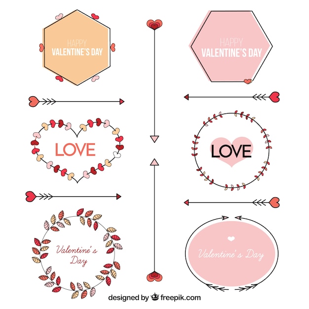 Vector gratuito decoración geométrica y floral de san valentín