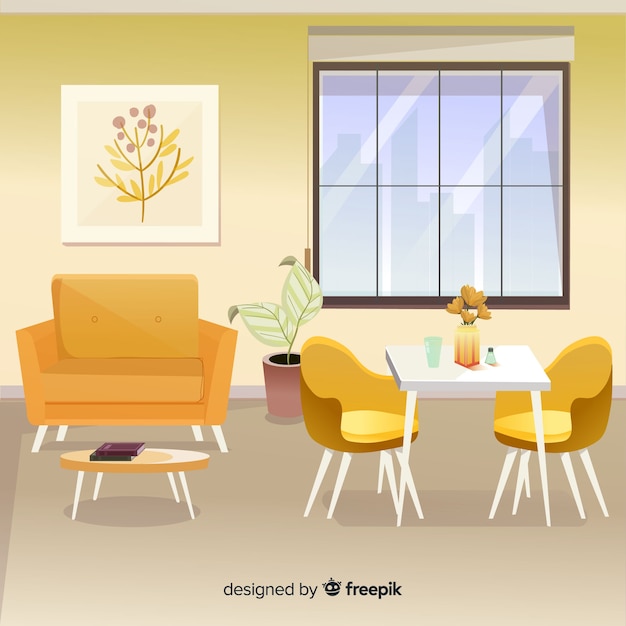 Vector gratuito decoración interior de casa moderna con diseño plano