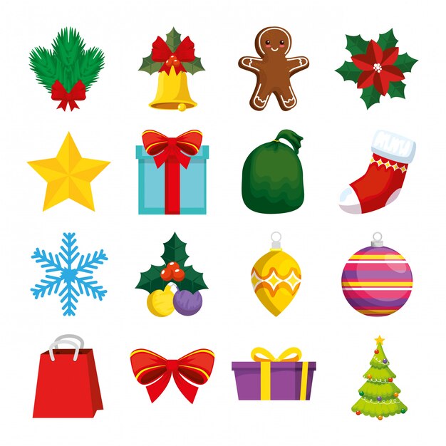 decoración de navidad con conjunto de iconos