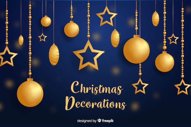 Vector gratuito decoración de navidad plana con bolas de navidad colgantes doradas