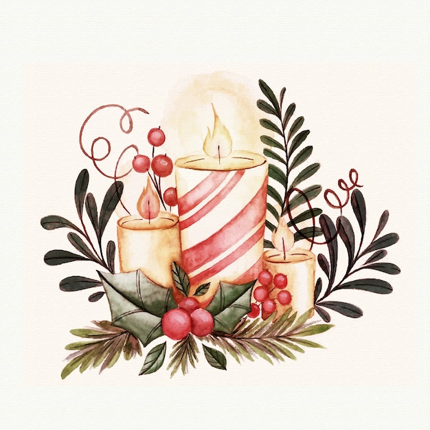 Decoración de velas de navidad acuarela