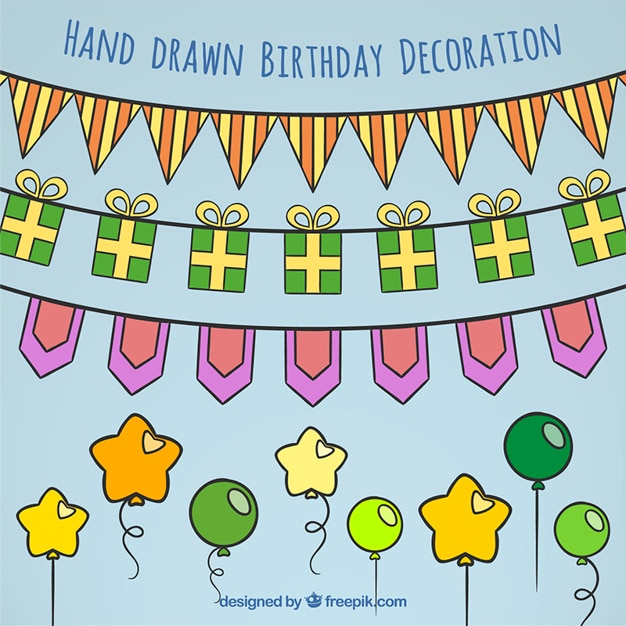 Vector gratuito decoraciones de cumpleaños verdes y amarillas