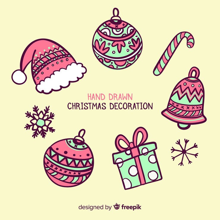 Vector gratuito decoraciones de navidad dibujados a mano