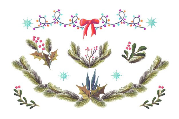 Decoraciones navideñas de acuarela