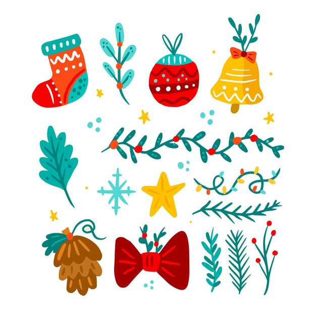 Decoraciones navideñas dibujadas a mano