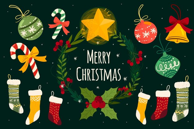 Decoraciones navideñas dibujadas a mano