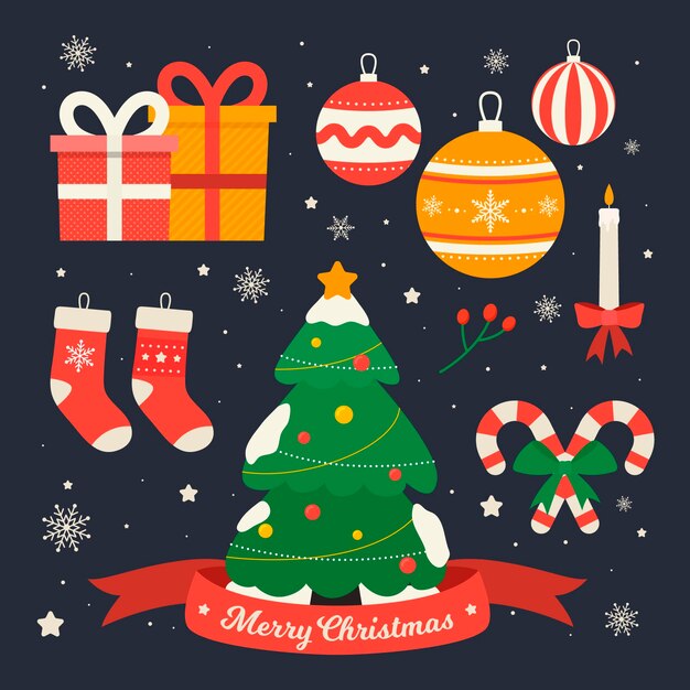 Decoraciones navideñas de diseño plano