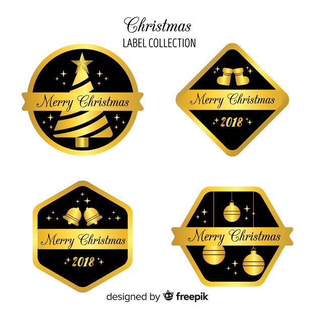 Decorativa colección de etiquetas de navidad con negro y dorado