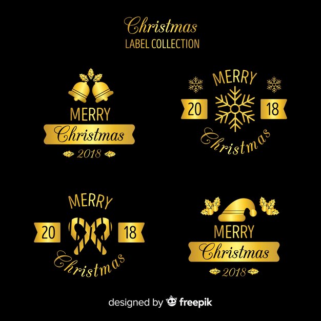 Decorativa colección de etiquetas de navidad negros y dorados