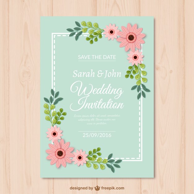 Decorativa invitación de boda con flores