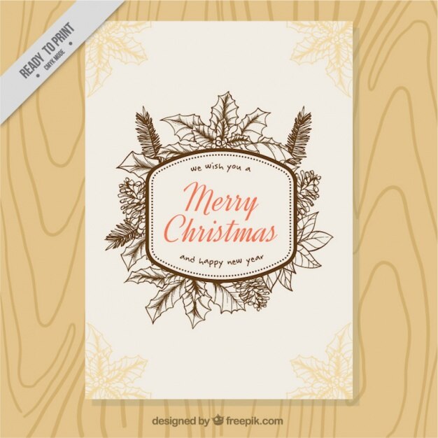Decorativa tarjeta vintage de navidad dibujada a mano 