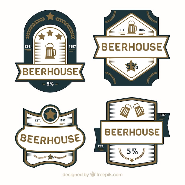 Vector gratuito decorativas etiquetas retro de cerveza