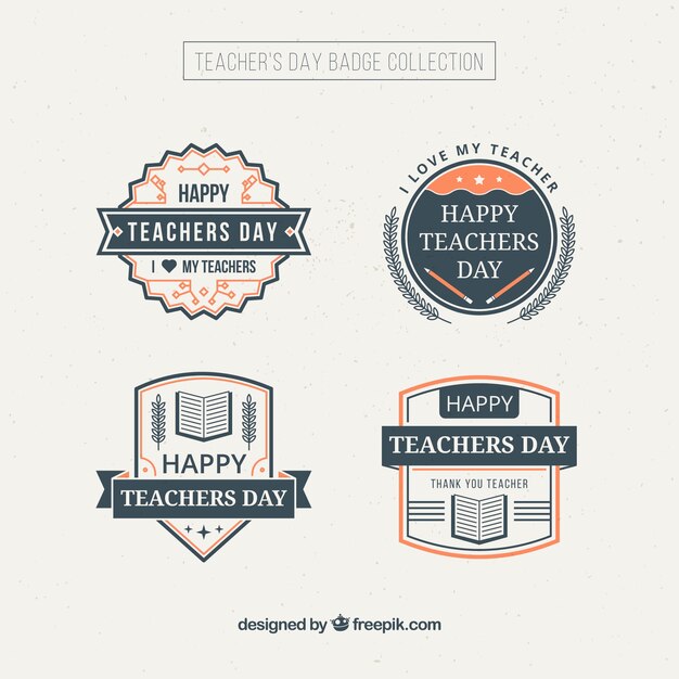 Decorativas insignias del día del profesor en estilo vintage