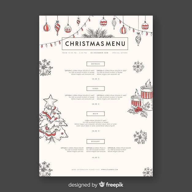 Decorativo diseño de menú de navidad