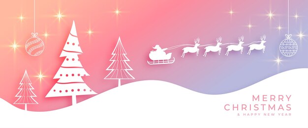 Decorativo de feliz navidad festivo bandera de vacaciones con corte de papel santa trineo vector