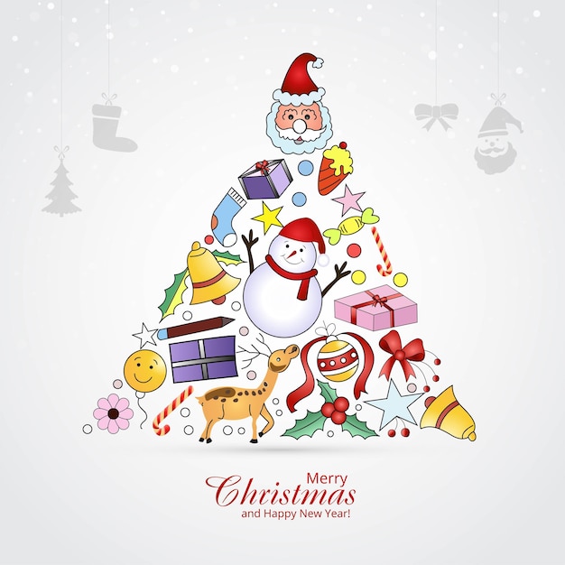 Vector gratuito decorativo de navidad conjunto de iconos árbol tarjeta de vacaciones de fondo