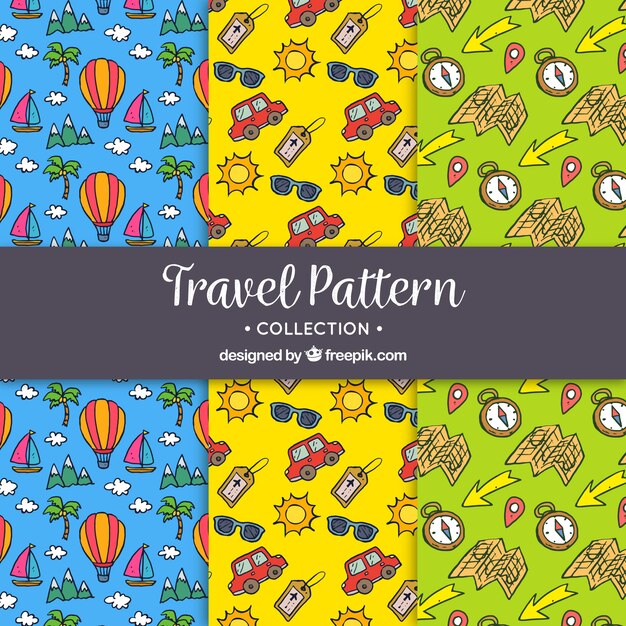Decorativos patrones de viaje dibujados a mano