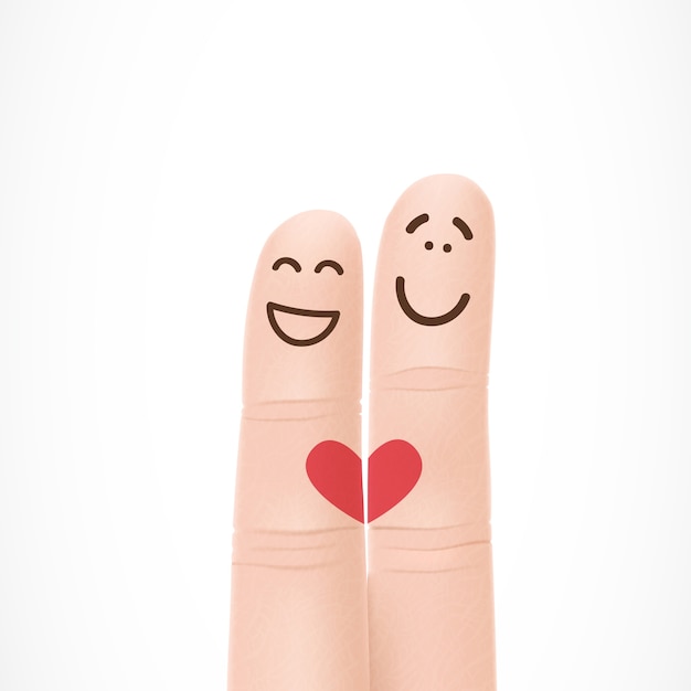 Dedos divertidos con caras en el amor