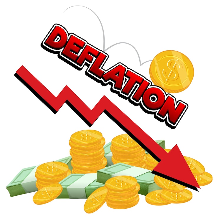 Vector gratuito deflación con flecha roja bajando y monedas