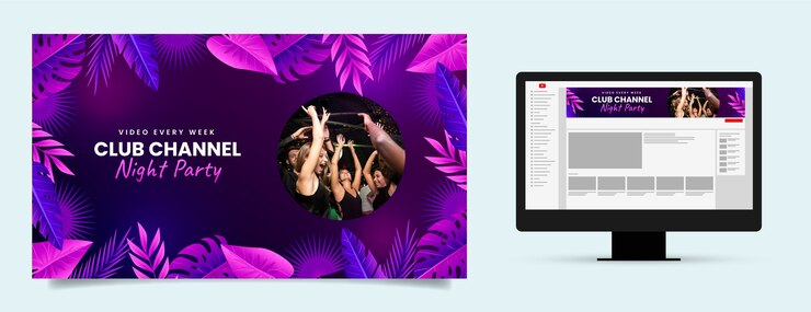 Vector gratuito el degradado deja el arte del canal de youtube del club nocturno.