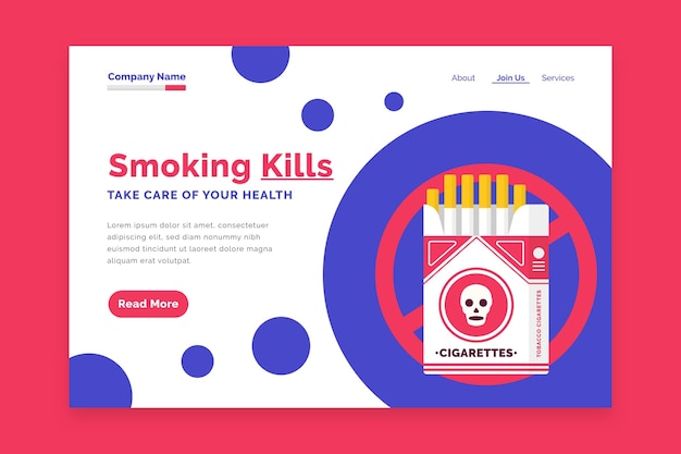 Dejar de fumar página de destino con cigarrillos
