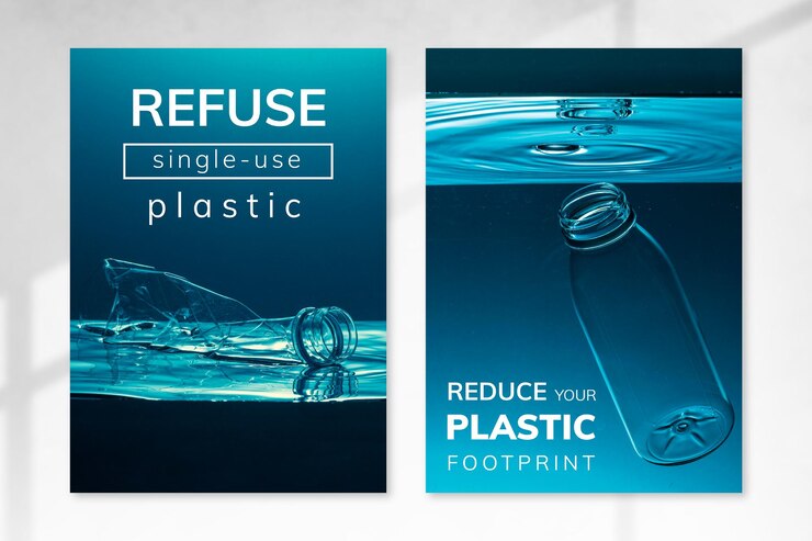 Vector gratuito deje de usar maqueta de conjunto de plantillas de carteles de campaña de plástico