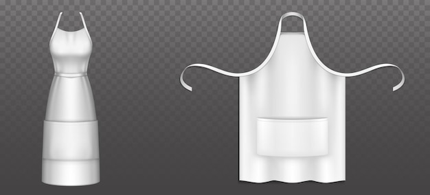 Vector gratuito delantal cocinero blanco con bolsillo, cinturón y correas aislado en transparente.