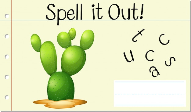 Vector gratuito deletrear inglés palabra cactus