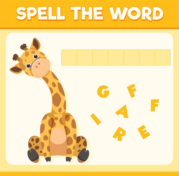 Deletrear juego de palabras con palabra jirafa