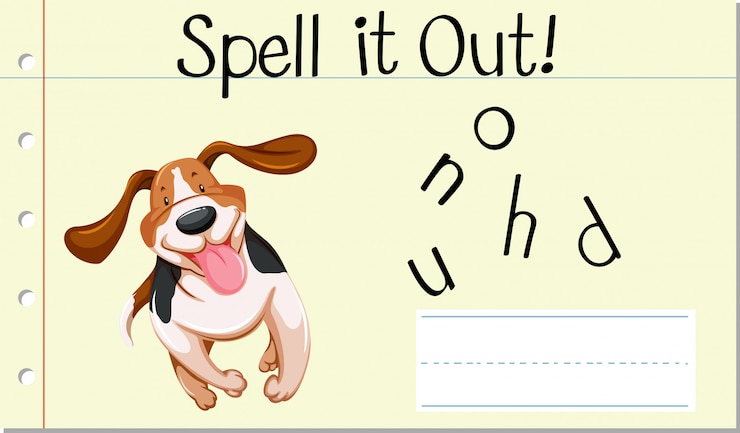 Vector gratuito deletrear palabra inglesa sabueso
